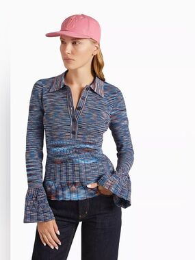 Jonathan Simkhai blue orange collared Mackenna Polo T-Shirt blouse size XS